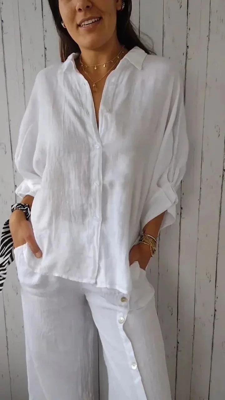 Damesblouse van Katoen en Linnen met Strikaccent - Vizzaro