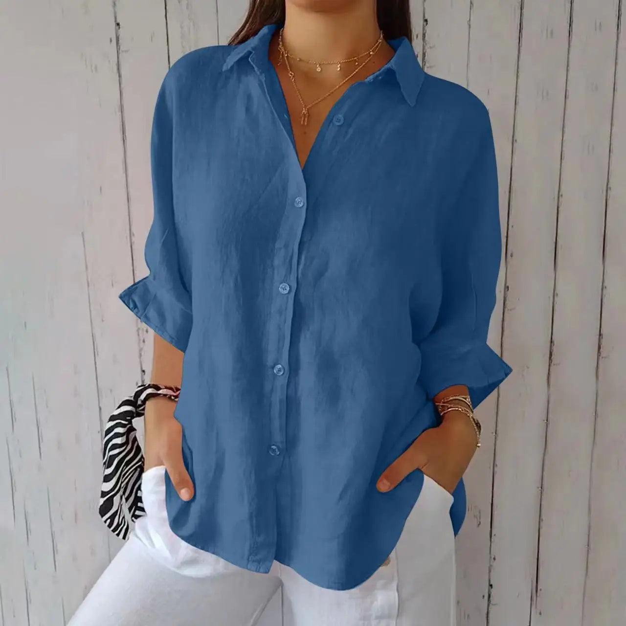 Damesblouse van Katoen en Linnen met Strikaccent - Vizzaro
