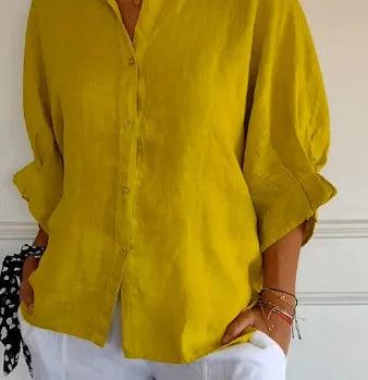 Damesblouse van Katoen en Linnen met Strikaccent - Vizzaro