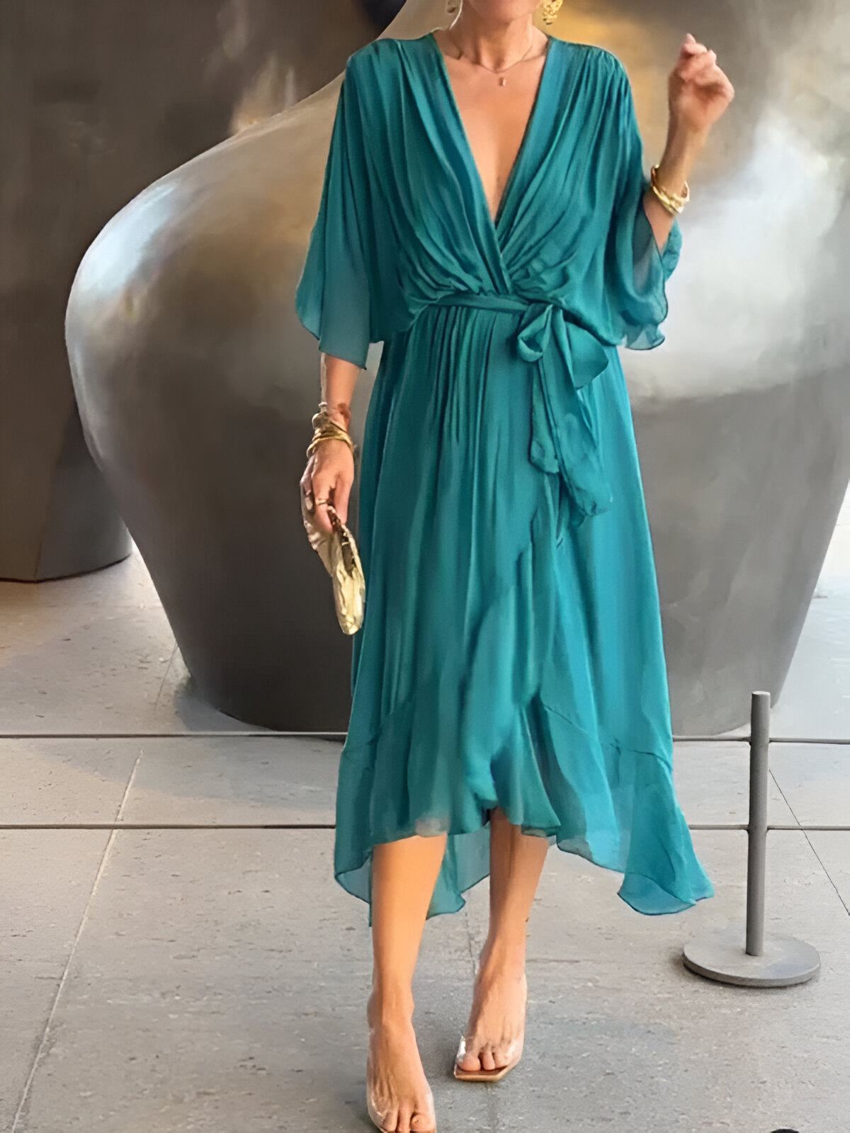 š„50% korting voor een beperkte tijd in de zomerš„Chiffon jurk met V-hals