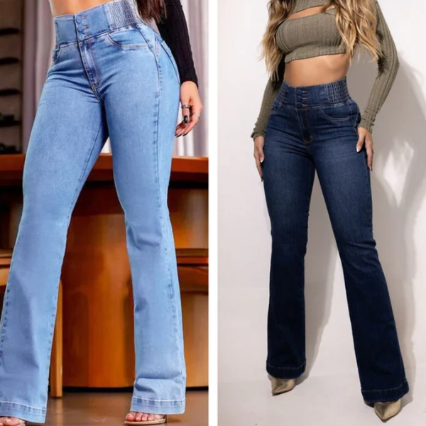Stretch jeans met uitlopende pijpen en hoge taille