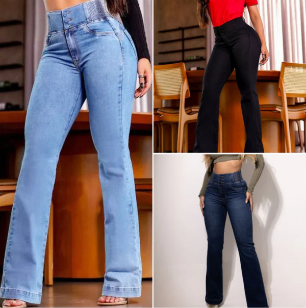 Stretch jeans met uitlopende pijpen en hoge taille