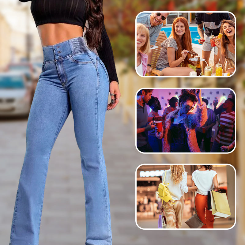 Stretch jeans met uitlopende pijpen en hoge taille