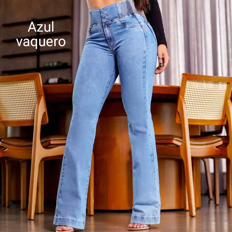 Stretch jeans met uitlopende pijpen en hoge taille