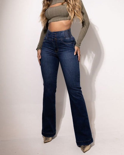 Stretch jeans met uitlopende pijpen en hoge taille