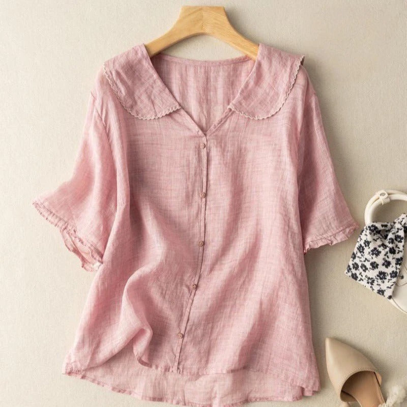 LIVIA AIR BLOUSE – Licht Linnen met Tijdloze Elegantie - Vizzaro