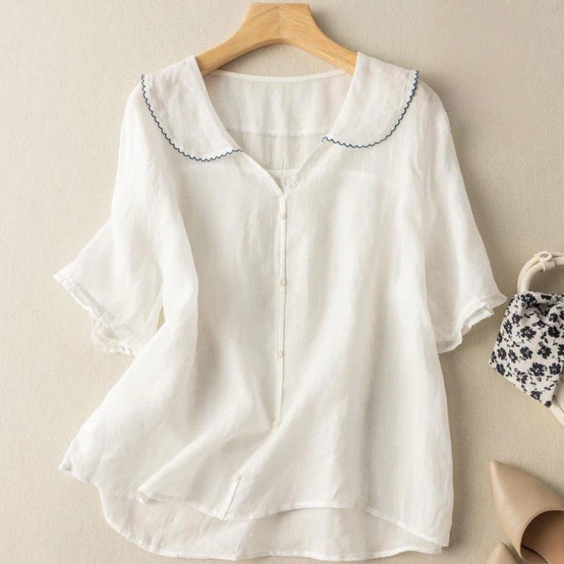 LIVIA AIR BLOUSE – Licht Linnen met Tijdloze Elegantie - Vizzaro