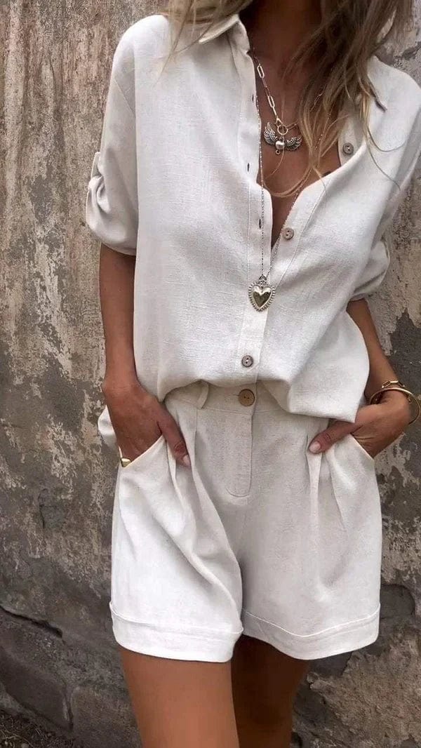 Dames Linnen Set – Blouse & Shorts