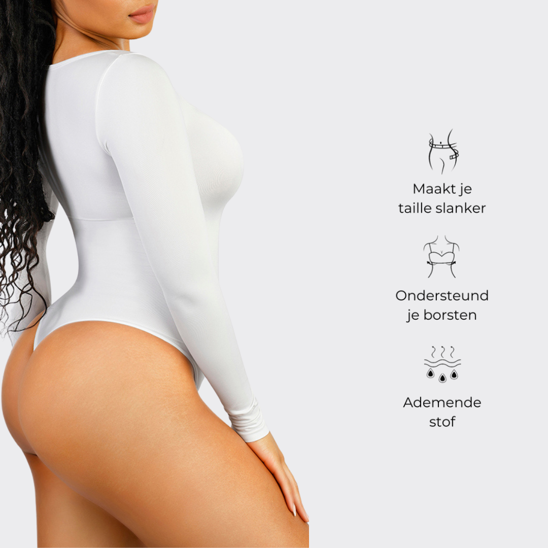 Giulia Square Neck Long Sleeve Thong Bodysuit