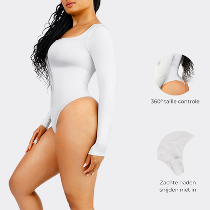 Giulia Square Neck Long Sleeve Thong Bodysuit