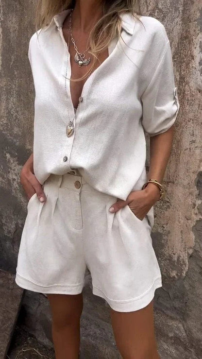 Dames Linnen Set – Blouse & Shorts