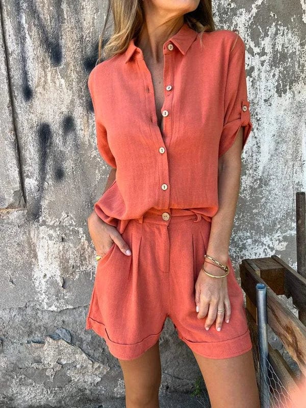 Dames Linnen Set – Blouse & Shorts