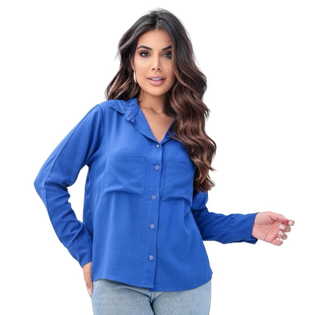 [Koop 1 en Krijg 2] Dames Casual Shirt Lange Mouwen met Elegante Pocket - Vizzaro