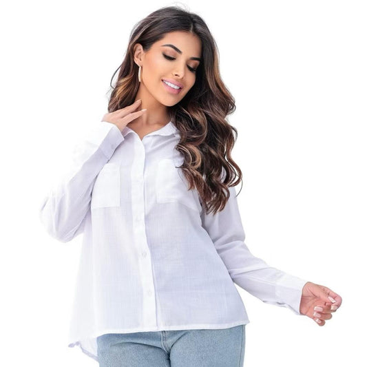 [Koop 1 en Krijg 2] Dames Casual Shirt Lange Mouwen met Elegante Pocket - Vizzaro