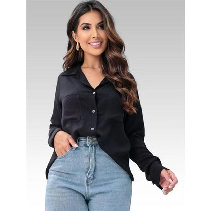 [Koop 1 en Krijg 2] Dames Casual Shirt Lange Mouwen met Elegante Pocket - Vizzaro
