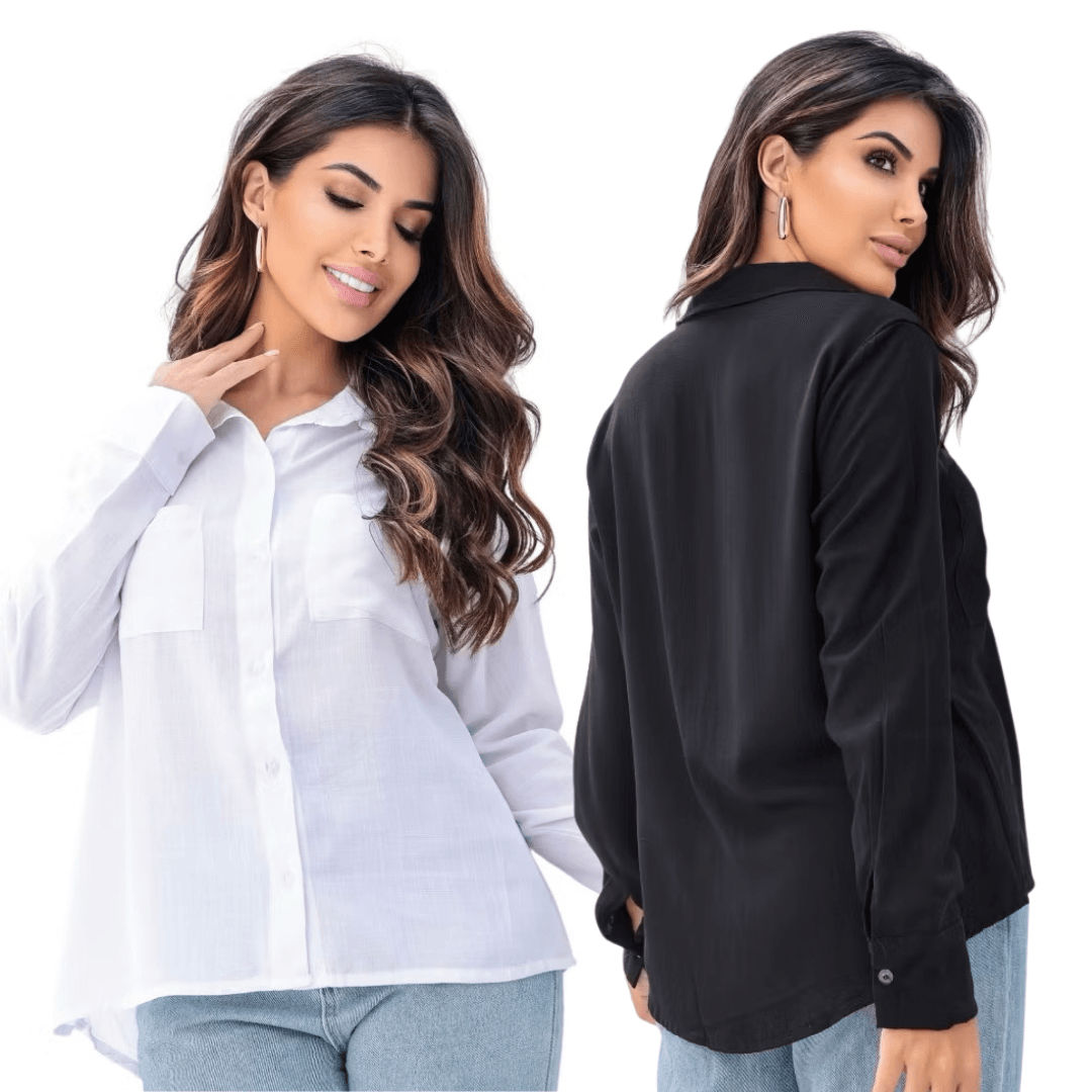 [Koop 1 en Krijg 2] Dames Casual Shirt Lange Mouwen met Elegante Pocket - Vizzaro