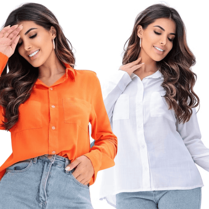 [Koop 1 en Krijg 2] Dames Casual Shirt Lange Mouwen met Elegante Pocket - Vizzaro