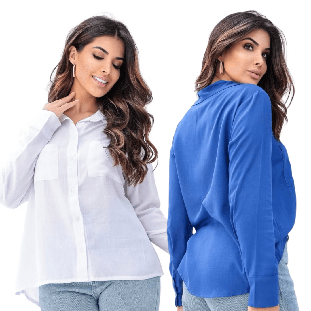 [Koop 1 en Krijg 2] Dames Casual Shirt Lange Mouwen met Elegante Pocket - Vizzaro