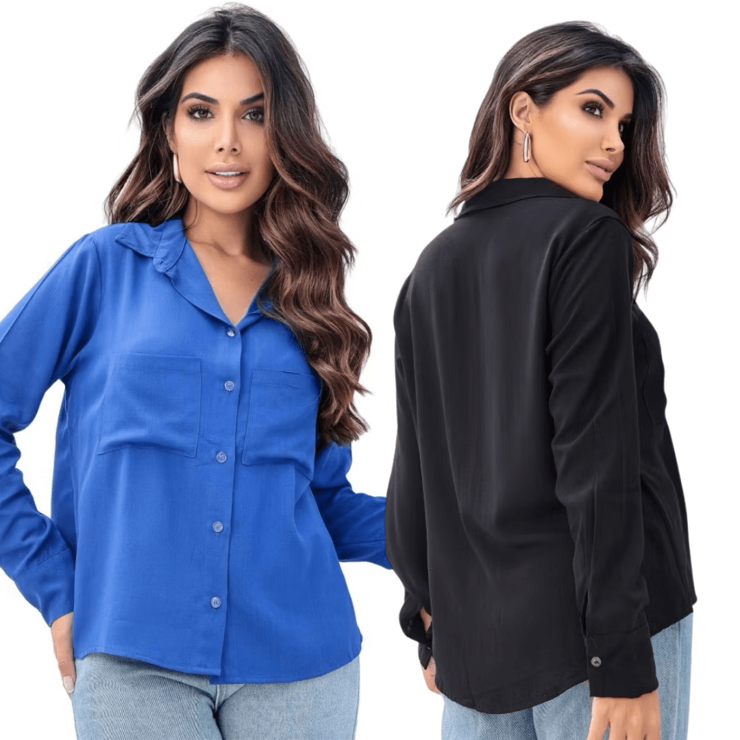 [Koop 1 en Krijg 2] Dames Casual Shirt Lange Mouwen met Elegante Pocket - Vizzaro