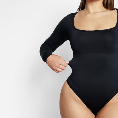 Giulia Square Neck Long Sleeve Thong Bodysuit