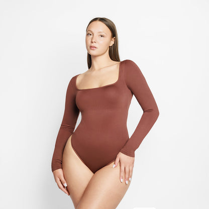 Giulia Square Neck Long Sleeve Thong Bodysuit
