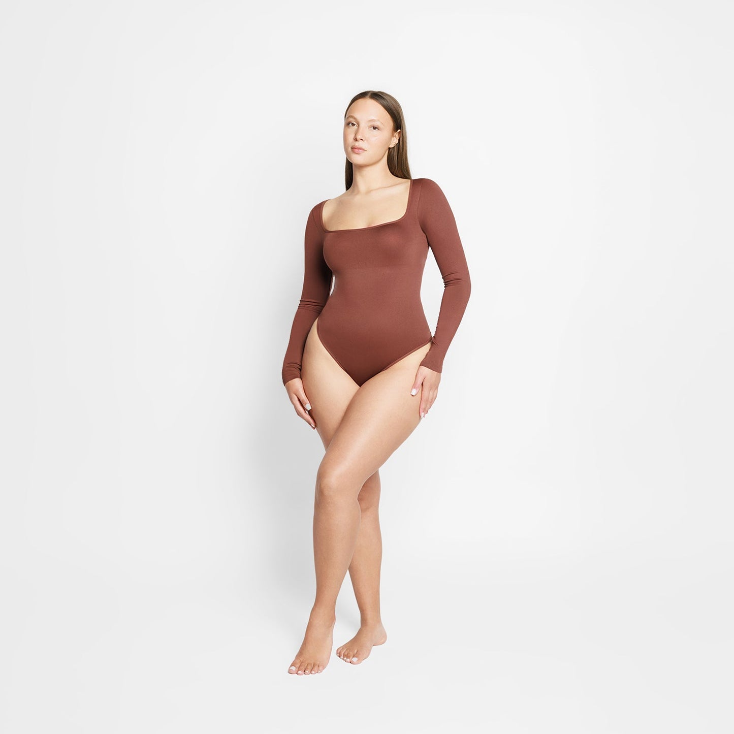 Giulia Square Neck Long Sleeve Thong Bodysuit