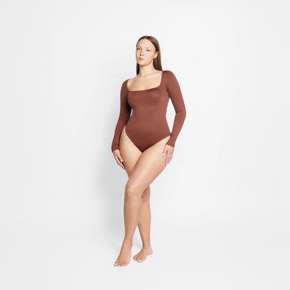 Giulia Square Neck Long Sleeve Thong Bodysuit