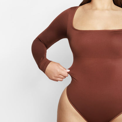 Giulia Square Neck Long Sleeve Thong Bodysuit