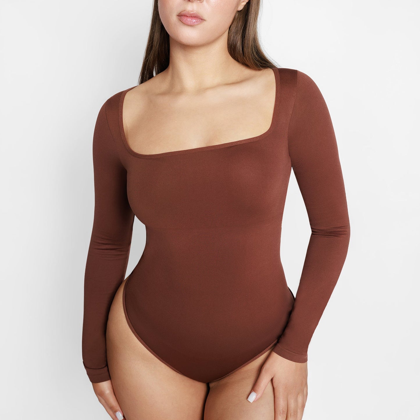Giulia Square Neck Long Sleeve Thong Bodysuit