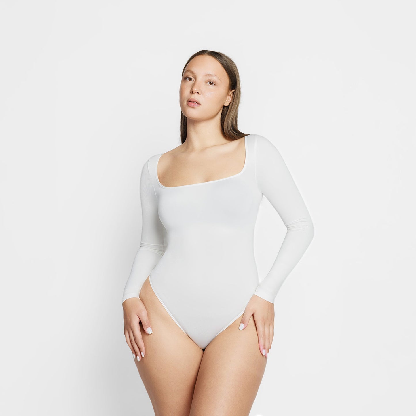 Giulia Square Neck Long Sleeve Thong Bodysuit