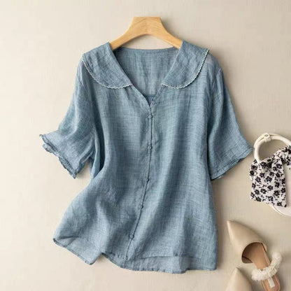 LIVIA AIR BLOUSE – Licht Linnen met Tijdloze Elegantie - Vizzaro