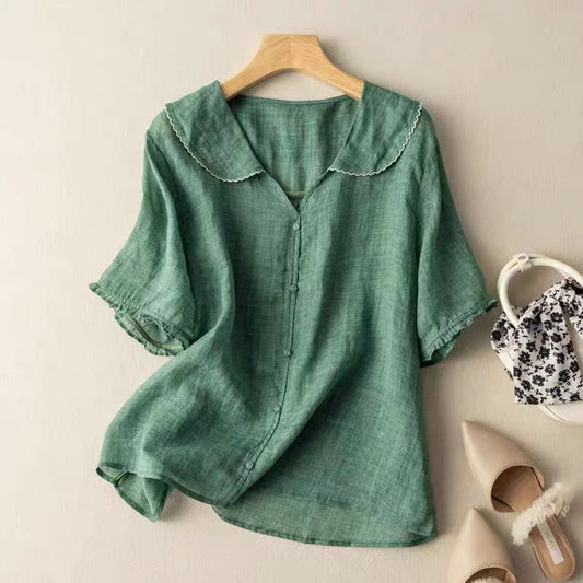 LIVIA AIR BLOUSE – Licht Linnen met Tijdloze Elegantie - Vizzaro