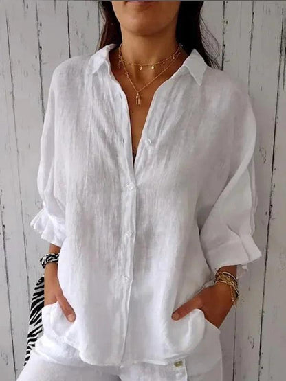 Damesblouse van Katoen en Linnen met Strikaccent - Vizzaro
