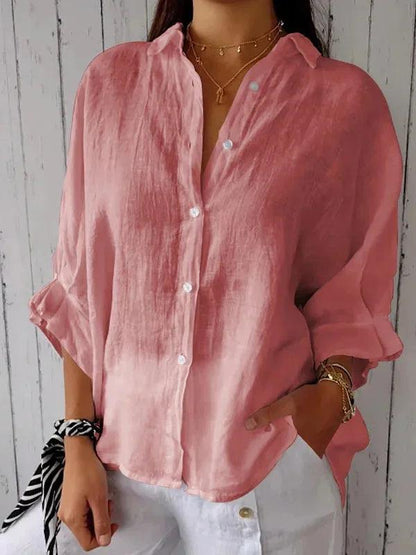 Damesblouse van Katoen en Linnen met Strikaccent - Vizzaro