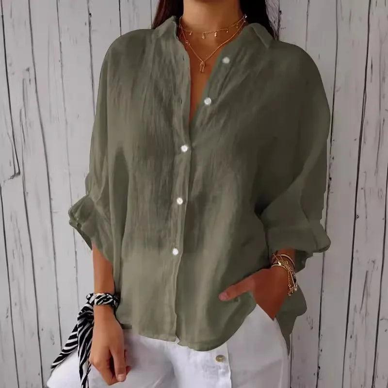 Damesblouse van Katoen en Linnen met Strikaccent - Vizzaro