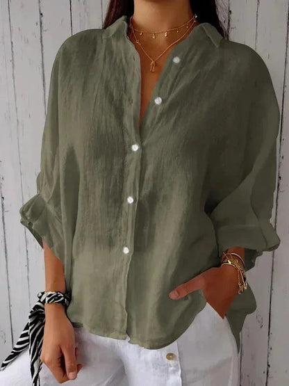 Damesblouse van Katoen en Linnen met Strikaccent - Vizzaro
