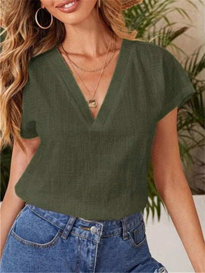Casual Damesblouse – Linnen & Katoen – V-Hals Comfort - Vizzaro