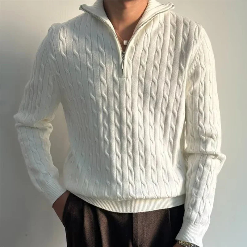 Zachte Kabeltrui Met Rits – Slim Fit - Vizzaro