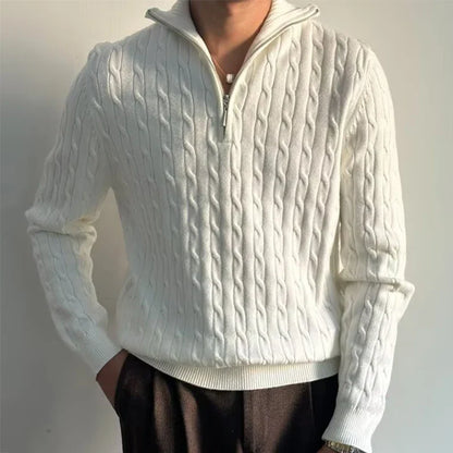 Zachte Kabeltrui Met Rits – Slim Fit - Vizzaro