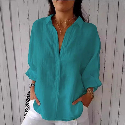 Damesblouse van Katoen en Linnen met Strikaccent - Vizzaro