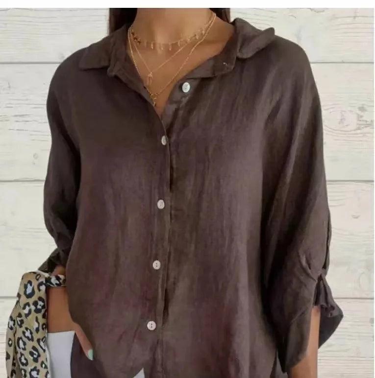 Damesblouse van Katoen en Linnen met Strikaccent - Vizzaro