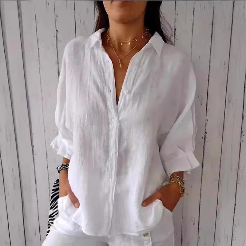 Damesblouse van Katoen en Linnen met Strikaccent - Vizzaro
