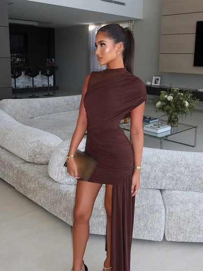Elegant Mesh Scarf Neck Bustier Vestidos For Women 2025 New Summer Patchwork High Fork Fashion Robes Lady Dinner Party Gowns