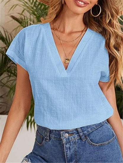 Casual Damesblouse – Linnen & Katoen – V-Hals Comfort - Vizzaro