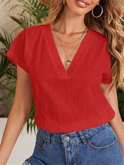 Casual Damesblouse – Linnen & Katoen – V-Hals Comfort - Vizzaro