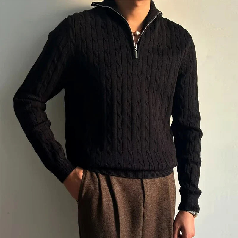 Zachte Kabeltrui Met Rits – Slim Fit - Vizzaro