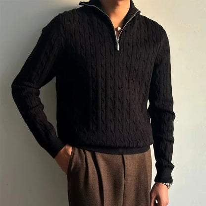 Zachte Kabeltrui Met Rits – Slim Fit - Vizzaro