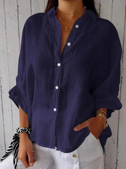 Damesblouse van Katoen en Linnen met Strikaccent - Vizzaro