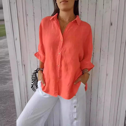 Damesblouse van Katoen en Linnen met Strikaccent - Vizzaro