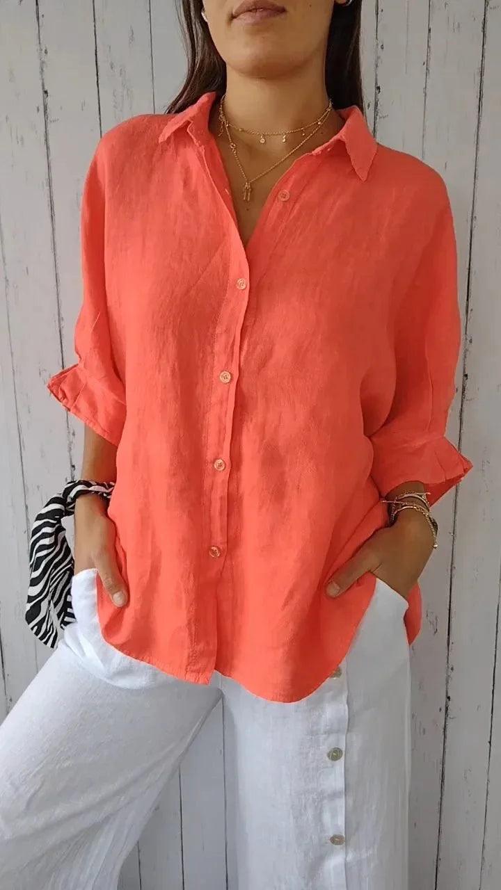 Damesblouse van Katoen en Linnen met Strikaccent - Vizzaro